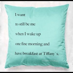 Breakfast at Tiffany’s Quote Pillow Cover 18x18 Inches Velvet Cushion Cover Aqua